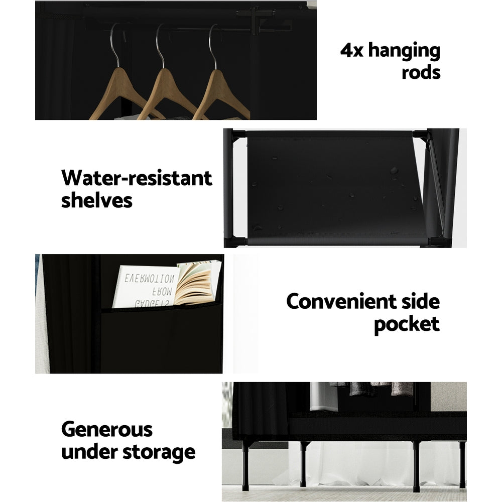 Artiss Clothes Wardrobe Closet Storage Large Portable Organiser with Shelf Black Artiss