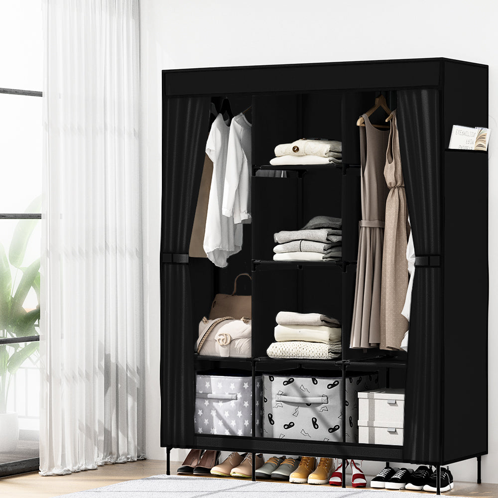Artiss Clothes Wardrobe Closet Storage Large Portable Organiser with Shelf Black Artiss