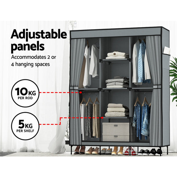 Artiss Clothes Wardrobe Closet Storage Large Portable Organiser with Shelf Grey Artiss