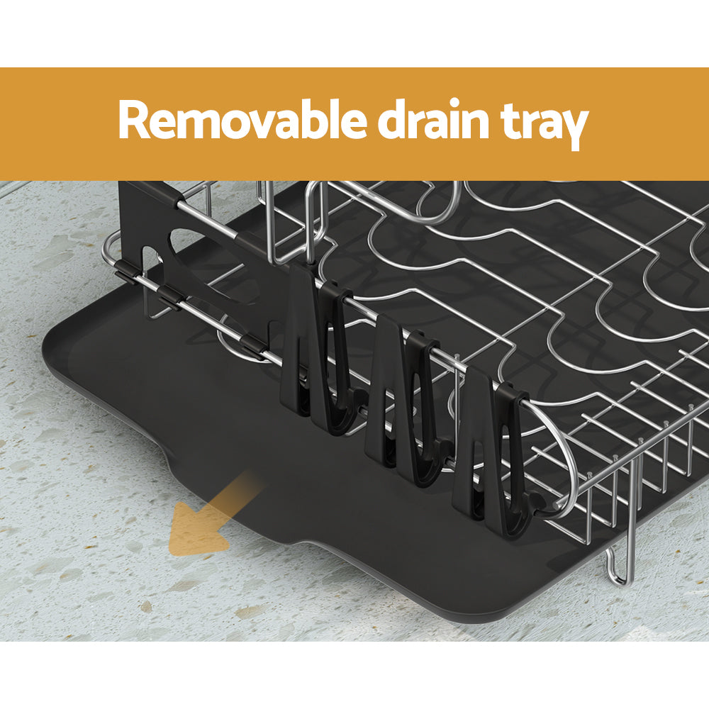 Cefito Dish Rack Drying Drainer Cup Holder Cutlery Tray Kitchen Organiser 2-Tier Cefito