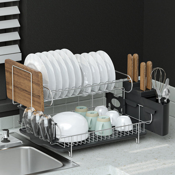 Cefito Dish Rack Drying Drainer Cup Holder Cutlery Tray Kitchen Organiser 2-Tier Cefito