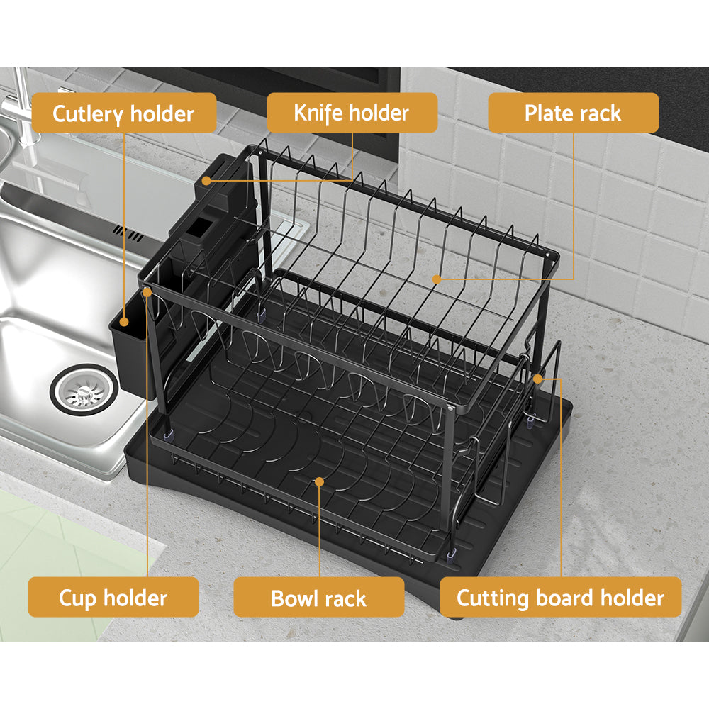 Cefito Dish Rack Expandable Drying Drainer Cutlery Holder Tray Kitchen 2 Tiers Cefito