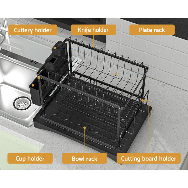 Cefito Dish Rack Expandable Drying Drainer Cutlery Holder Tray Kitchen 2 Tiers Cefito