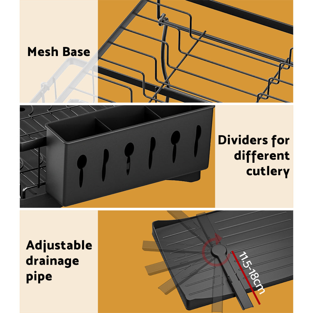 Cefito Dish Rack Expandable Drying Drainer Cutlery Holder Tray Kitchen 2 Tiers Cefito