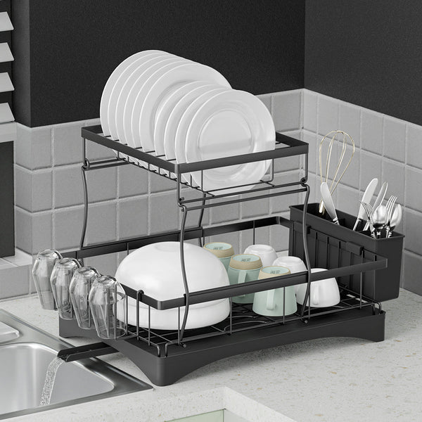 Cefito Dish Rack Expandable Drying Drainer Cutlery Holder Tray Kitchen 2 Tiers Cefito
