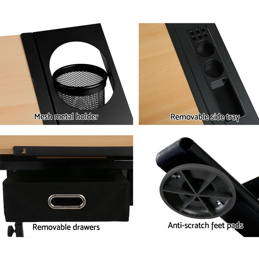 Artiss Tilt Drafting Table Stool Set - Natural & Black Artiss