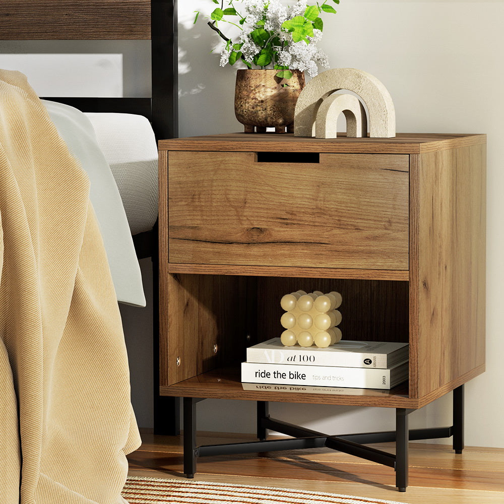 Artiss Bedside Table Drawers Shelf Side Nightstand Storage Bedroom Rust Oak Artiss