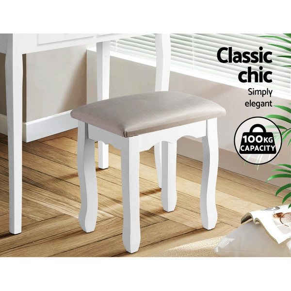 Artiss Dressing Table Stool Makeup Chair Bedroom Vanity Velvet Fabric Grey Artiss