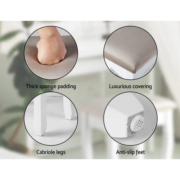 Artiss Dressing Table Stool Makeup Chair Bedroom Vanity Velvet Fabric Grey Artiss