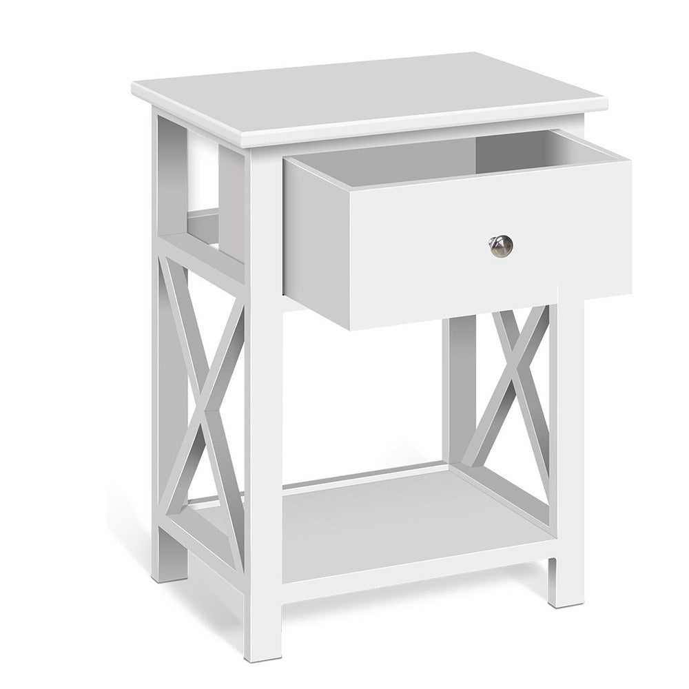 Bedside Table Coffee Side Cabinet Drawer Wooden White freeshipping - Awezingly