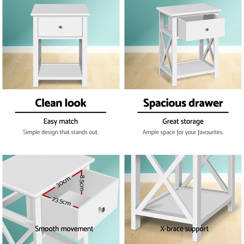 Bedside Table Coffee Side Cabinet Drawer Wooden White freeshipping - Awezingly