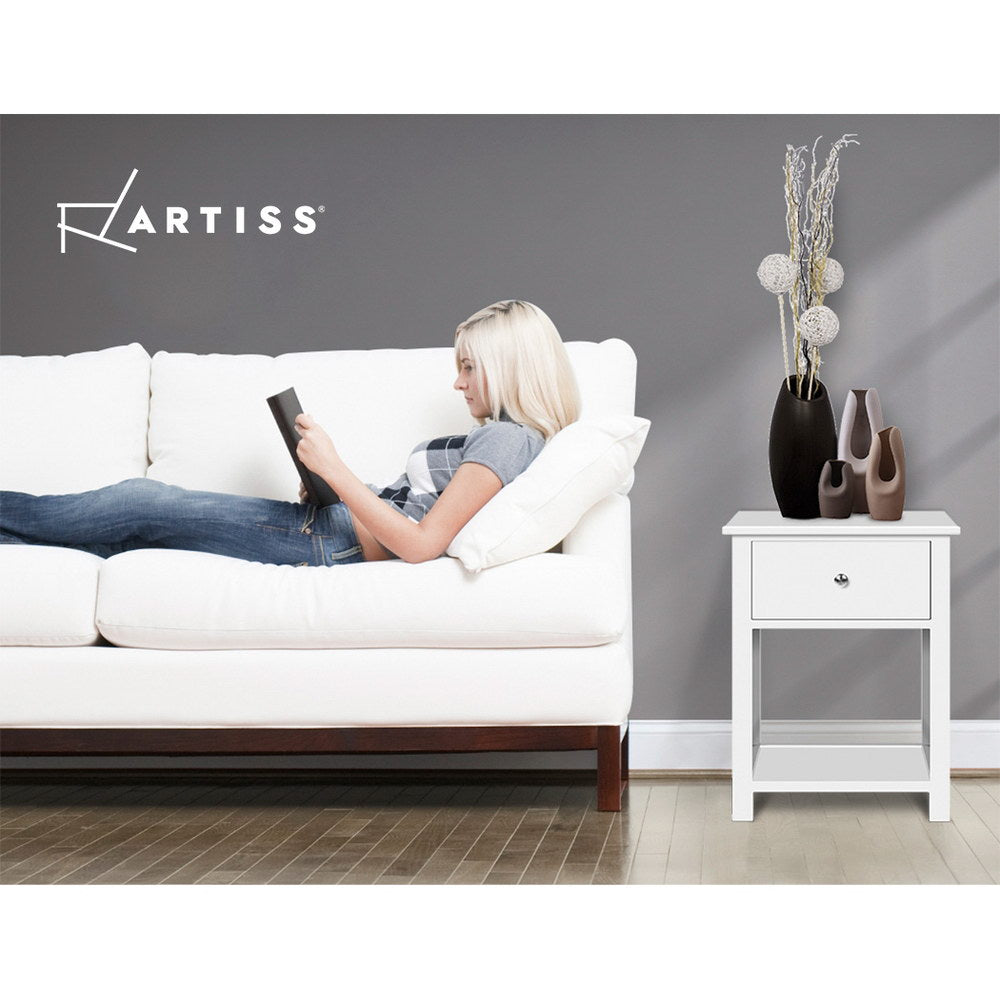 Bedside Table Coffee Side Cabinet Drawer Wooden White freeshipping - Awezingly