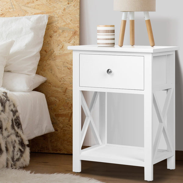 Bedside Table Coffee Side Cabinet Drawer Wooden White freeshipping - Awezingly