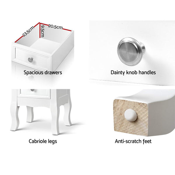 Artiss Bedside Tables Drawers Side Table French Storage Cabinet Nightstand Lamp freeshipping - Awezingly