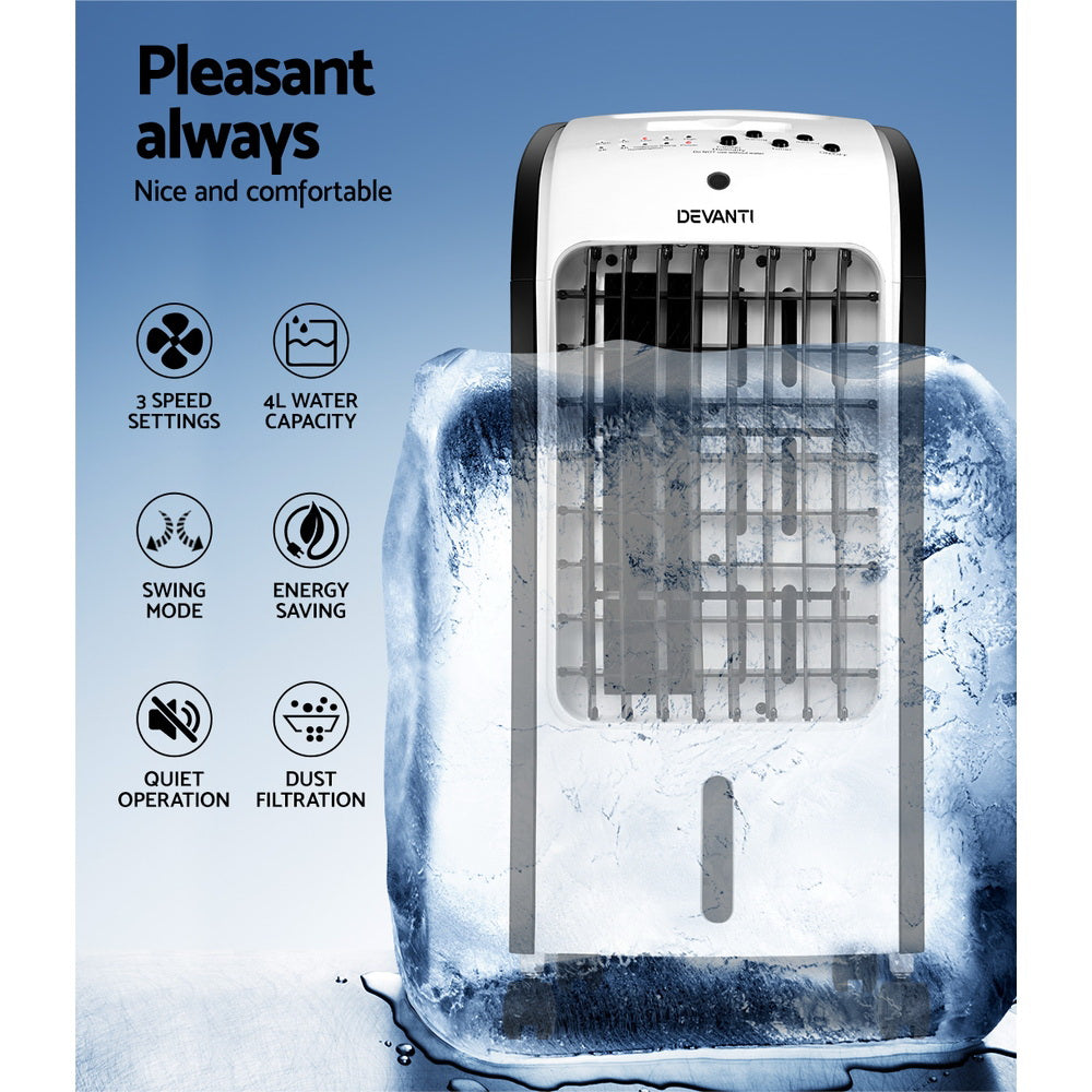 Devanti Evaporative Air Cooler Conditioner Portable 4L Cooling Fan Humidifier freeshipping - Awezingly