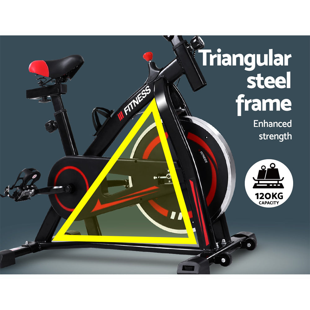 Spin Exercise Bike Flywheel Fitness Commercial Home Workout Gym Machine Bonus Phone Holder Black Spin