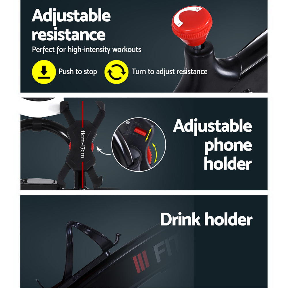 Spin Exercise Bike Flywheel Fitness Commercial Home Workout Gym Machine Bonus Phone Holder Black Spin