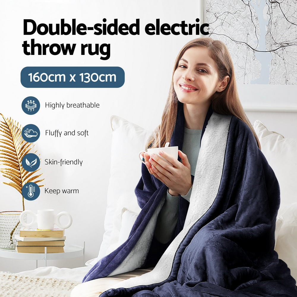 Giselle Electric Throw Rug Heated Blanket Fleece Charcoal Giselle Bedding