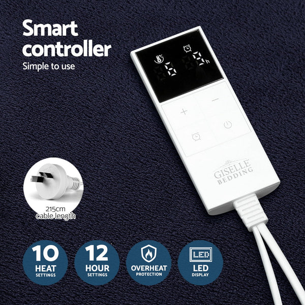 Giselle Electric Throw Rug Heated Blanket Fleece Charcoal Giselle Bedding