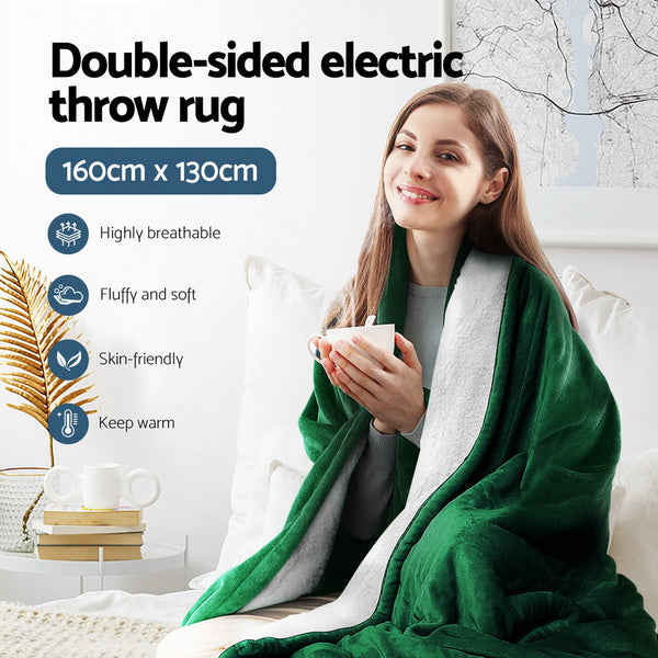 Giselle Electric Throw Rug Heated Blanket Double Sided Green Giselle Bedding