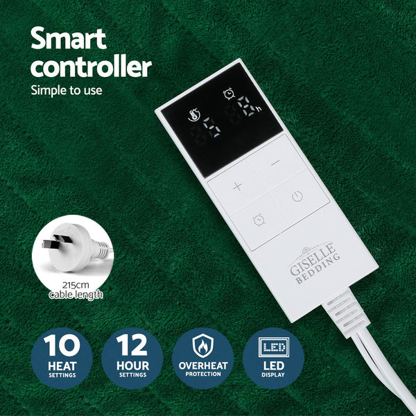 Giselle Electric Throw Rug Heated Blanket Double Sided Green Giselle Bedding