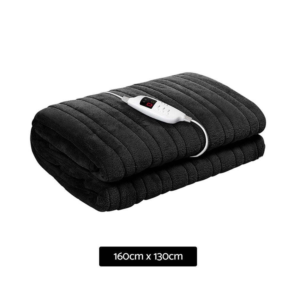 Giselle Bedding Heated Electric Throw Rug Fleece Sunggle Blanket Washable Charcoal Giselle Bedding