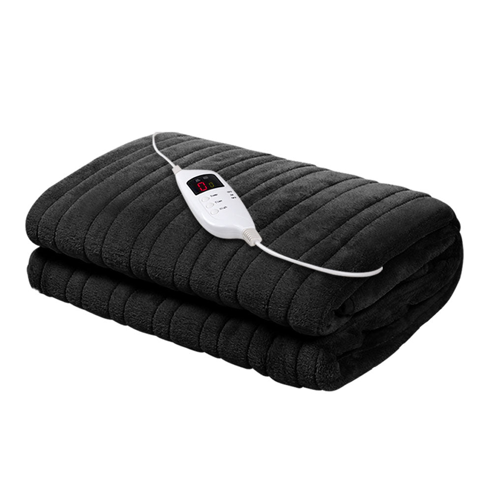 Giselle Bedding Heated Electric Throw Rug Fleece Sunggle Blanket Washable Charcoal Giselle Bedding
