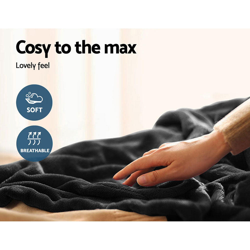 Giselle Bedding Heated Electric Throw Rug Fleece Sunggle Blanket Washable Charcoal Giselle Bedding