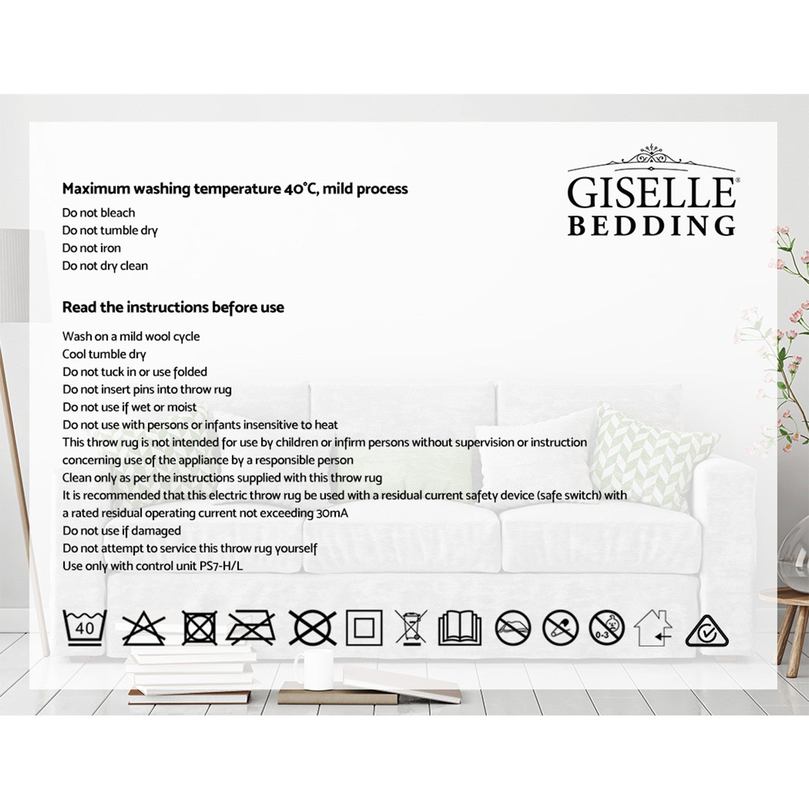 Giselle Bedding Heated Electric Throw Rug Fleece Sunggle Blanket Washable Charcoal Giselle Bedding