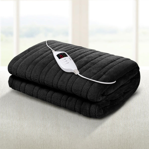 Giselle Bedding Heated Electric Throw Rug Fleece Sunggle Blanket Washable Charcoal Giselle Bedding