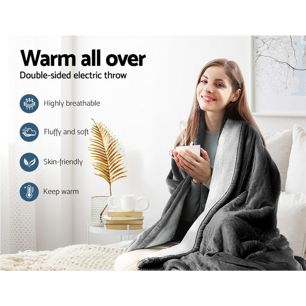 Giselle Electric Throw Rug Heated Blanket Washable Snuggle Flannel Winter Grey Giselle Bedding