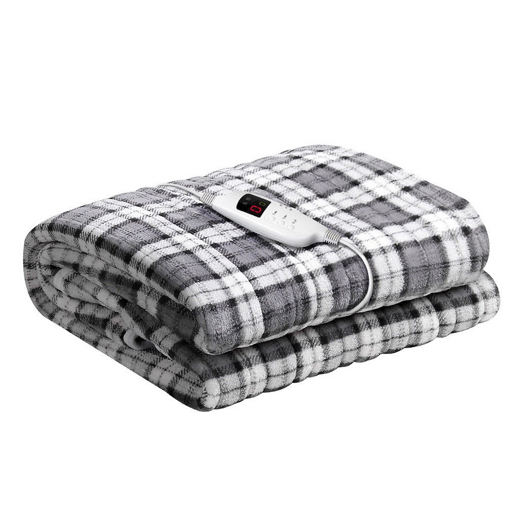 Giselle Bedding Electric Throw Rug Flannel Snuggle Blanket Washable Heated Grey and White Checkered Giselle Bedding