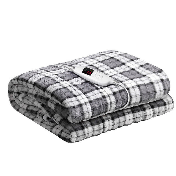 Giselle Bedding Electric Throw Rug Flannel Snuggle Blanket Washable Heated Grey and White Checkered Giselle Bedding