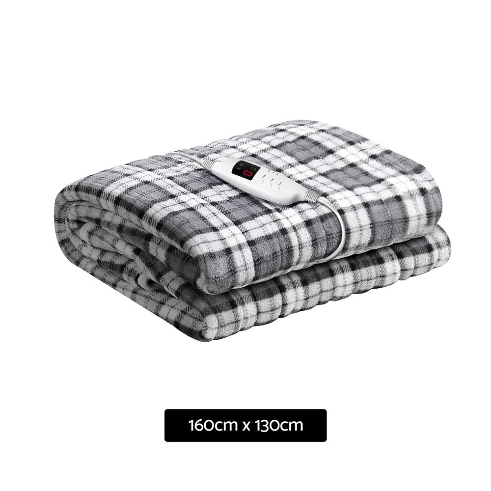 Giselle Bedding Electric Throw Rug Flannel Snuggle Blanket Washable Heated Grey and White Checkered Giselle Bedding