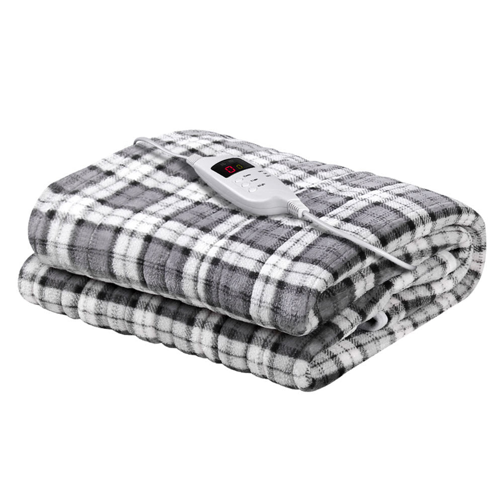 Giselle Bedding Electric Throw Rug Flannel Snuggle Blanket Washable Heated Grey and White Checkered Giselle Bedding