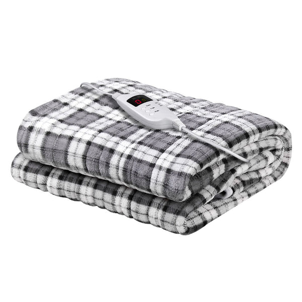 Giselle Bedding Electric Throw Rug Flannel Snuggle Blanket Washable Heated Grey and White Checkered Giselle Bedding