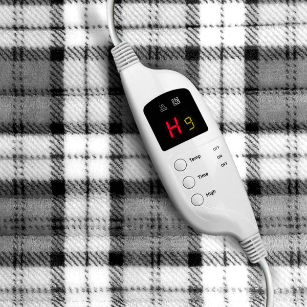 Giselle Bedding Electric Throw Rug Flannel Snuggle Blanket Washable Heated Grey and White Checkered Giselle Bedding