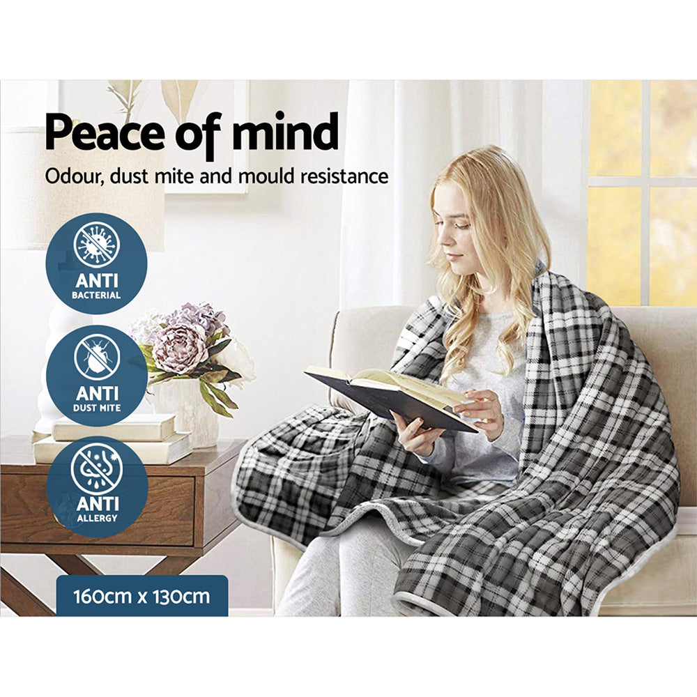 Giselle Bedding Electric Throw Rug Flannel Snuggle Blanket Washable Heated Grey and White Checkered Giselle Bedding