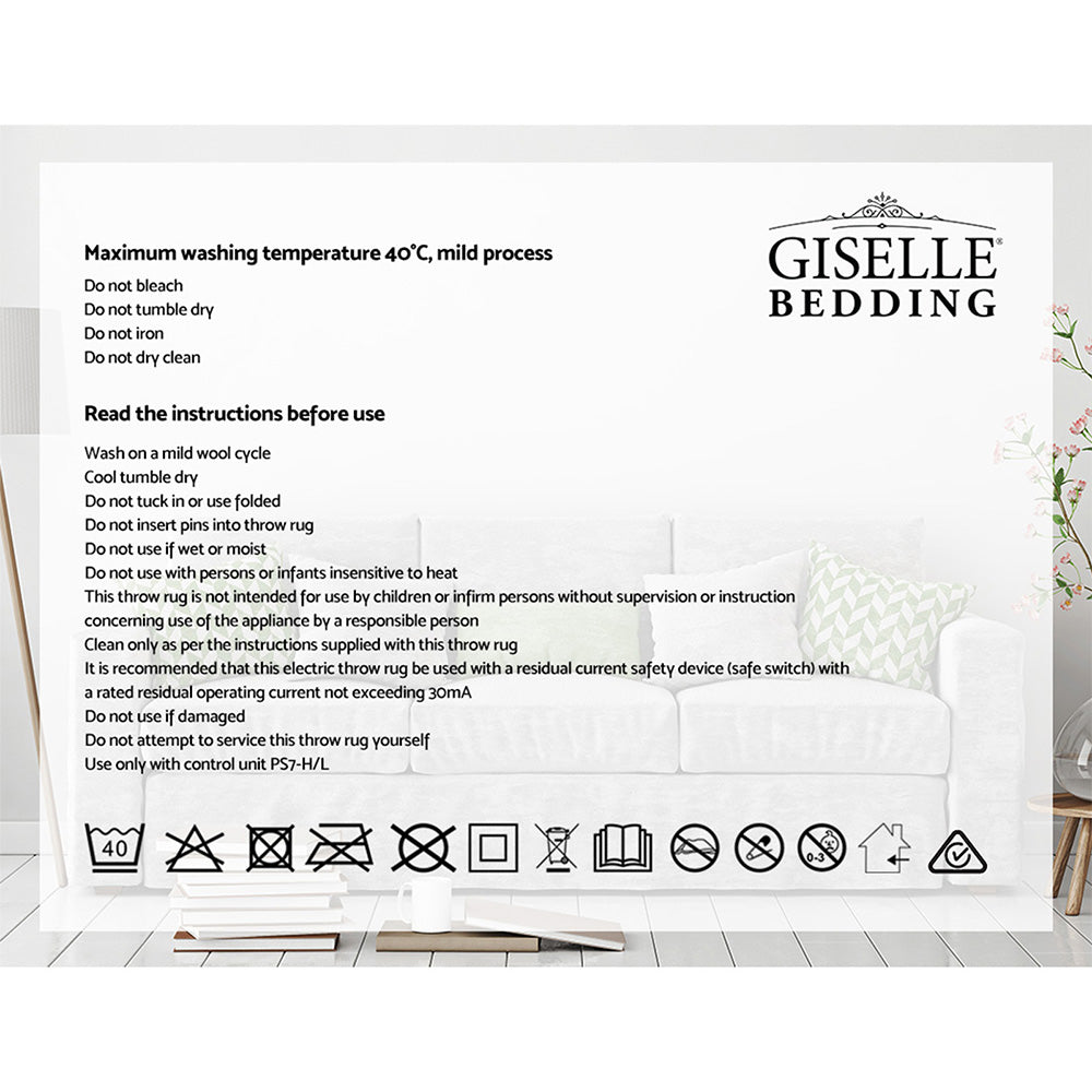 Giselle Bedding Electric Throw Rug Flannel Snuggle Blanket Washable Heated Grey and White Checkered Giselle Bedding