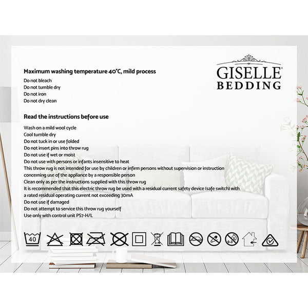 Giselle Bedding Electric Throw Rug Flannel Snuggle Blanket Washable Heated Grey and White Checkered Giselle Bedding