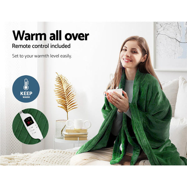 Giselle Electric Throw Rug Heated Blanket Washable Snuggle Flannel Winter Green Giselle Bedding
