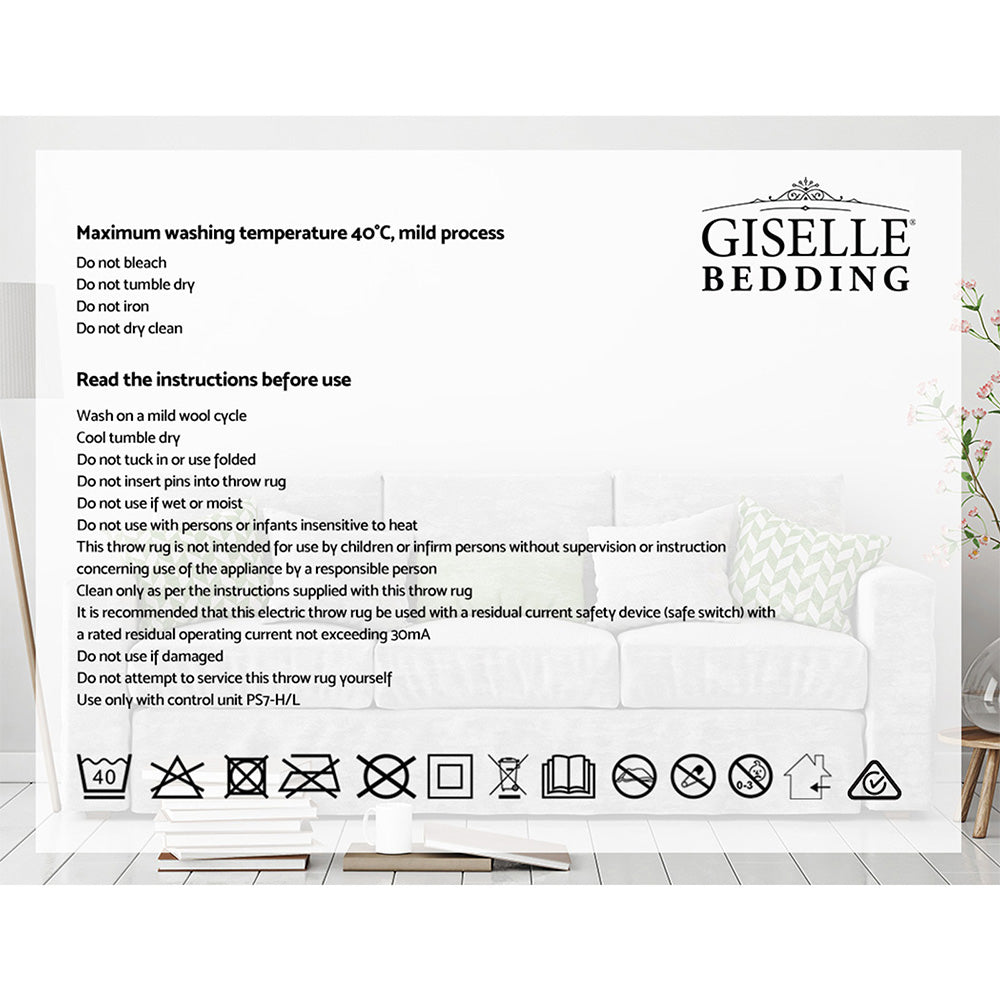 Giselle Bedding Heated Electric Throw Rug Fleece Sunggle Blanket Washable Pink Giselle Bedding