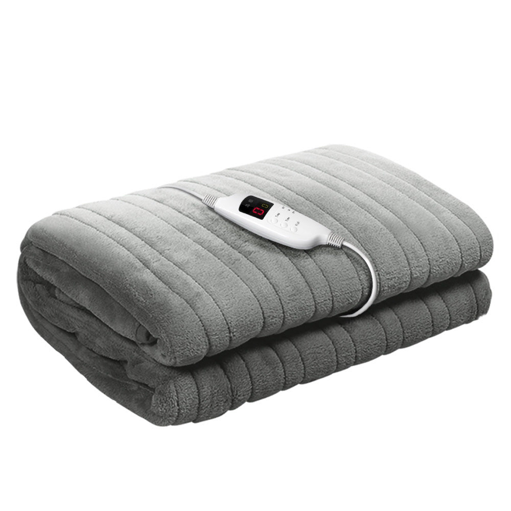Giselle Bedding Heated Electric Throw Rug Fleece Sunggle Blanket Washable Silver Giselle Bedding