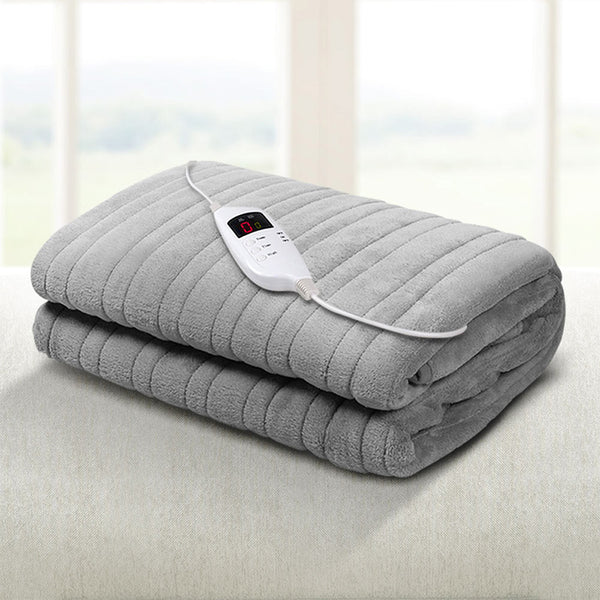 Giselle Bedding Heated Electric Throw Rug Fleece Sunggle Blanket Washable Silver Giselle Bedding