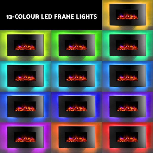 Devanti 2000W Wall Mounted Electric Fireplace Fire Log Wood Heater Realistic Flame Devanti