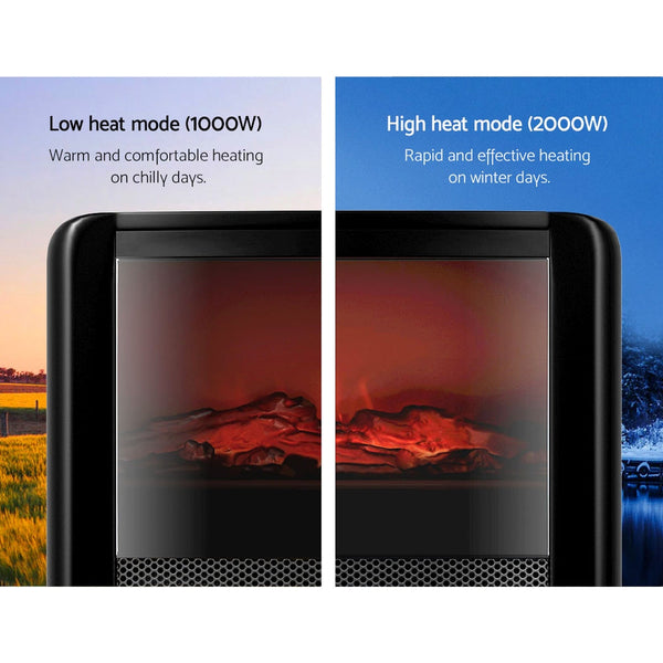 Devanti Electric Fireplace 3D Flame Effect Timer Portable Indoor Heater 2000W Devanti