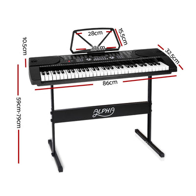 ALPHA 61 Keys LED Electronic Piano Keyboard with Stand - Black