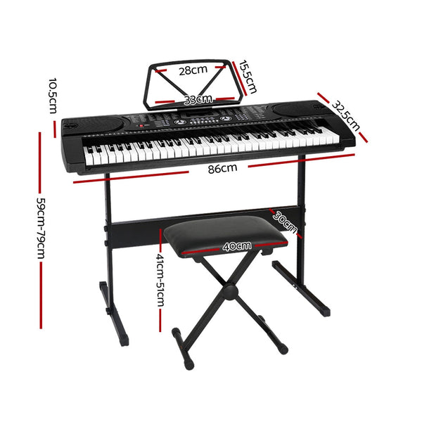 Alpha 61 Keys Electronic Piano Keyboard Digital Electric w/ Stand Stool Black Alpha