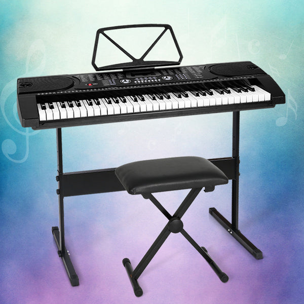 Alpha 61 Keys Electronic Piano Keyboard Digital Electric w/ Stand Stool Black Alpha