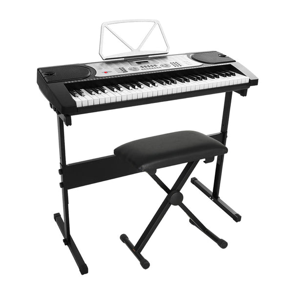 Alpha 61 Keys Electronic Piano Keyboard Digital Electric w/ Stand Stool Silver Alpha